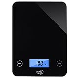 Smart Weigh Glass Top Food Kitchen Scale,5 Kg/11 Lbs Capacity, Digital Grams and Ounces for Cooking, Baking, Weight Loss and Dieting,5 Unit Modes, Black