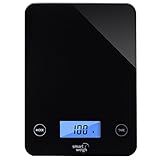 Smart Weigh Glass Top Food Kitchen Scale,5 Kg/11 Lbs Capacity, Digital Grams and Ounces for Cooking, Baking, Weight Loss and Dieting,5 Unit Modes, Black