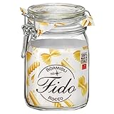 Bormioli Rocco Fido, 2 Pack, 33.75 Oz. Food Storage Glass Jars, Airtight Rubber Seal & Glass Lid, with Stainless Wire Clamp, Mason Jar, Made in Italy