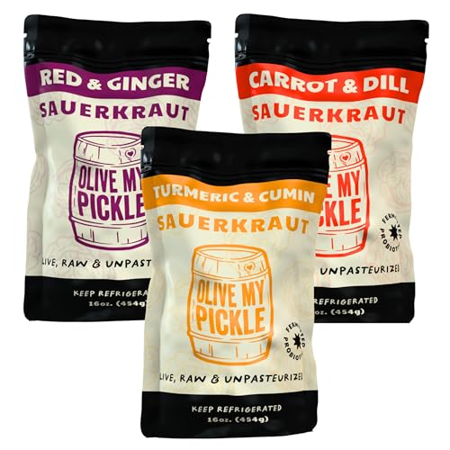 Real Fermented & Probiotic Sauerkraut for Gut Health - TOP KRAUT BUNDLE (3 PACK) by Olive My Pickle