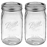 Ball Wide Mouth 32-Ounces Quart Mason Jars with Lids and Bands, (2 Jars)
