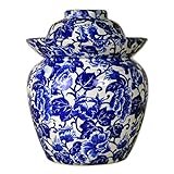 TransSino Treasures 10' Blue and White Porcelain Pickling Jar with 2 Lids