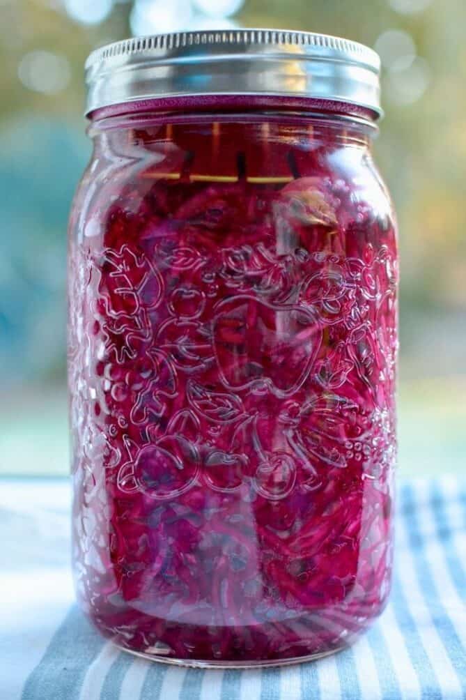 Jar of Ruby-Red Cabbage Sauerkraut. | makesauerkraut.com