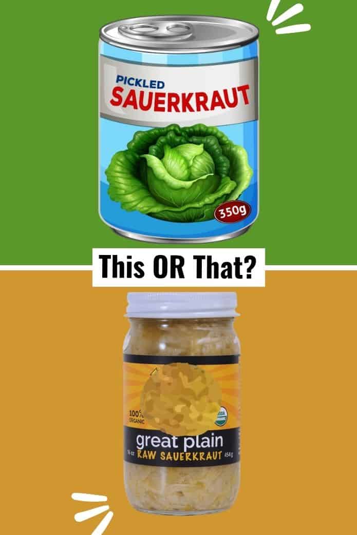 Can of store-bought sauerkraut and a can of home made sauerkraut. | MakeSauerkraut.com